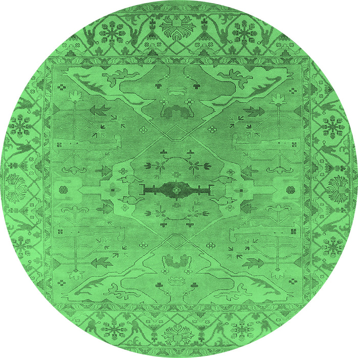 Round Machine Washable Oriental Emerald Green Traditional Area Rugs, wshurb1415emgrn