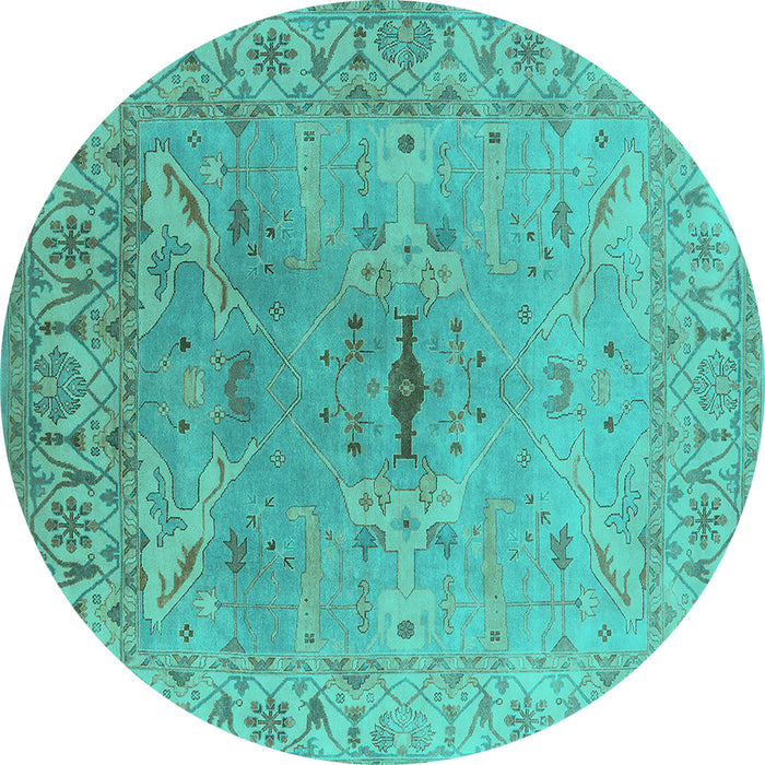 Round Oriental Turquoise Traditional Rug, urb1415turq