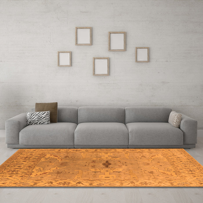 Machine Washable Oriental Orange Traditional Area Rugs in a Living Room, wshurb1415org