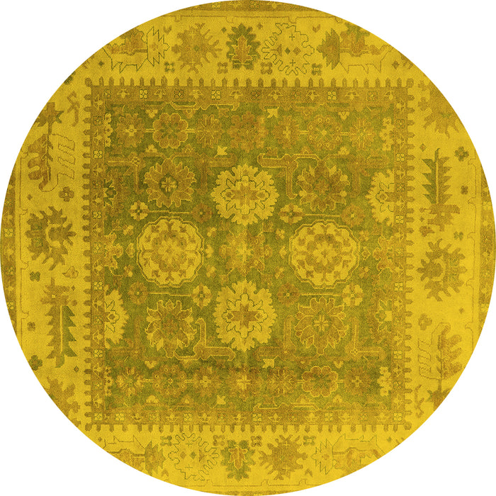 Round Oriental Yellow Traditional Rug, urb1416yw