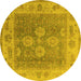 Round Oriental Yellow Traditional Rug, urb1416yw