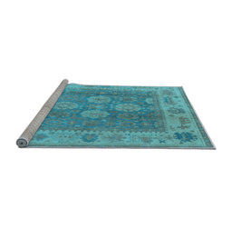 Sideview of Machine Washable Oriental Light Blue Traditional Rug, wshurb1416lblu