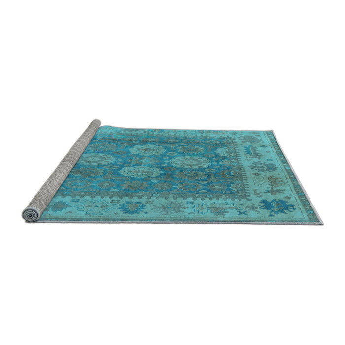 Sideview of Machine Washable Oriental Light Blue Traditional Rug, wshurb1416lblu