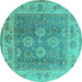 Round Machine Washable Oriental Turquoise Traditional Area Rugs, wshurb1416turq