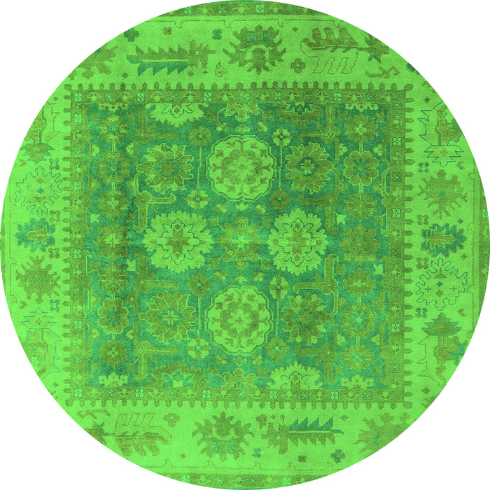 Round Machine Washable Oriental Green Traditional Area Rugs, wshurb1416grn
