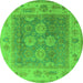 Round Machine Washable Oriental Green Traditional Area Rugs, wshurb1416grn