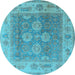 Round Oriental Light Blue Traditional Rug, urb1416lblu