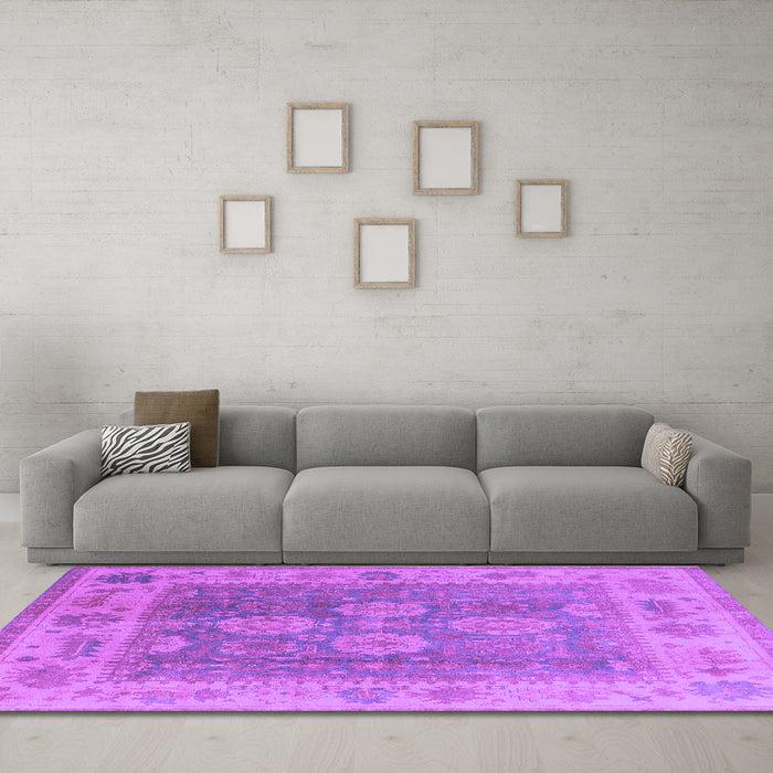 Machine Washable Oriental Purple Traditional Area Rugs in a Living Room, wshurb1416pur