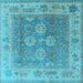 Square Machine Washable Oriental Light Blue Traditional Rug, wshurb1416lblu