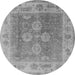 Round Machine Washable Oriental Gray Traditional Rug, wshurb1416gry