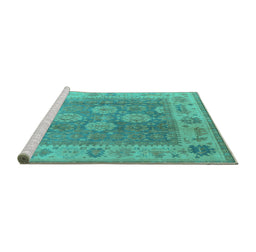 Sideview of Machine Washable Oriental Turquoise Traditional Area Rugs, wshurb1416turq