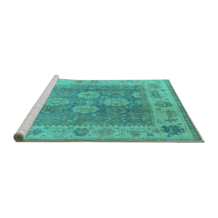 Sideview of Machine Washable Oriental Turquoise Traditional Area Rugs, wshurb1416turq
