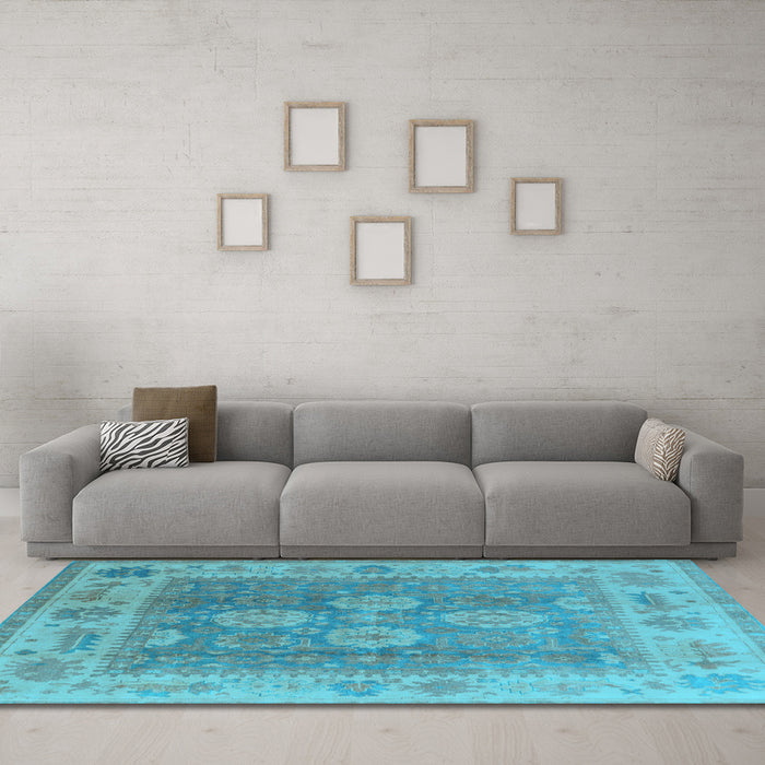 Machine Washable Oriental Light Blue Traditional Rug in a Living Room, wshurb1416lblu