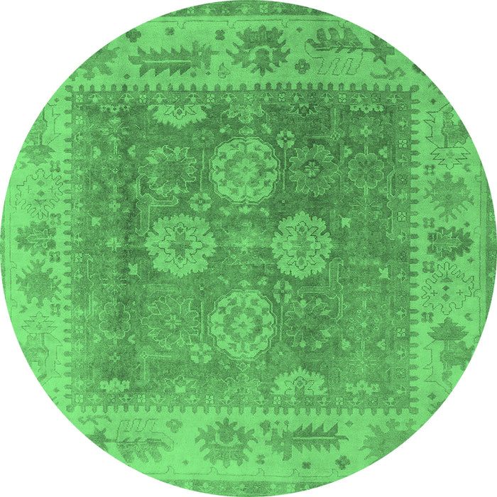Round Machine Washable Oriental Emerald Green Traditional Area Rugs, wshurb1416emgrn