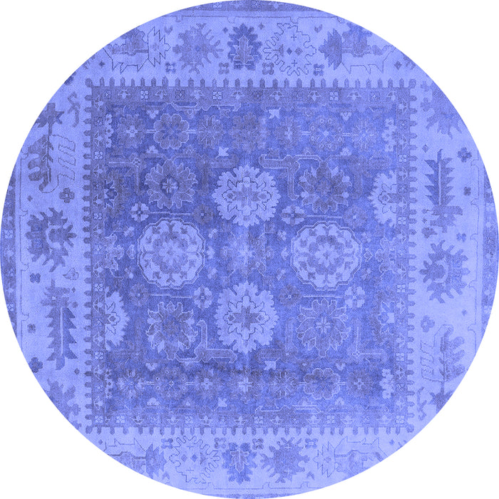 Round Machine Washable Oriental Blue Traditional Rug, wshurb1416blu