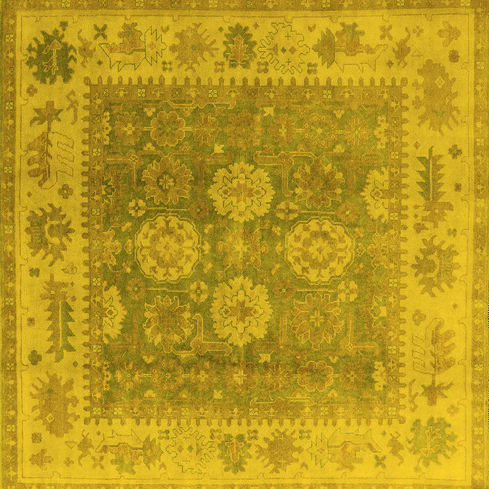 Square Machine Washable Oriental Yellow Traditional Rug, wshurb1416yw