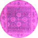 Round Machine Washable Oriental Pink Traditional Rug, wshurb1416pnk