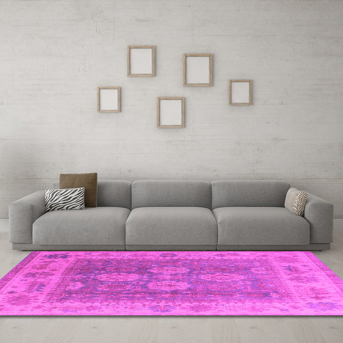 Machine Washable Oriental Pink Traditional Rug in a Living Room, wshurb1416pnk