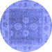 Round Oriental Blue Traditional Rug, urb1416blu