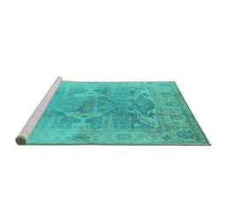 Sideview of Machine Washable Oriental Turquoise Traditional Area Rugs, wshurb1417turq