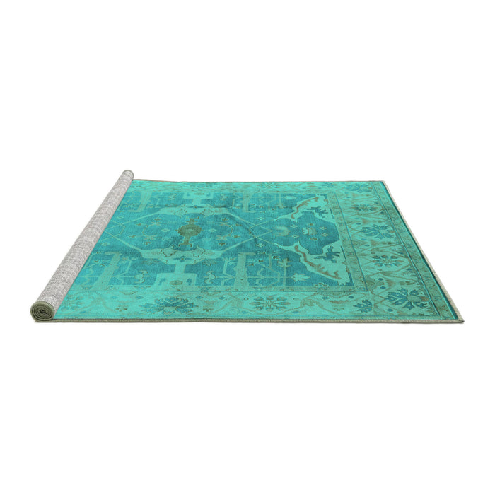Sideview of Machine Washable Oriental Turquoise Traditional Area Rugs, wshurb1417turq