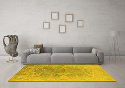 Machine Washable Oriental Yellow Traditional Rug in a Living Room, wshurb1417yw