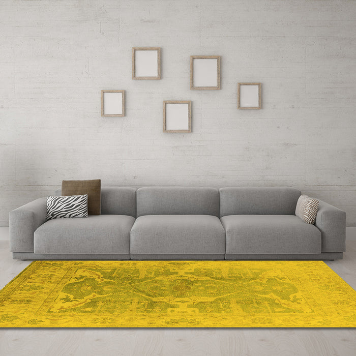 Machine Washable Oriental Yellow Traditional Rug in a Living Room, wshurb1417yw