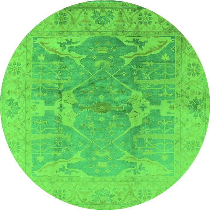 Round Oriental Green Traditional Rug, urb1417grn