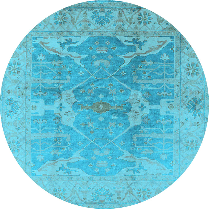 Round Machine Washable Oriental Light Blue Traditional Rug, wshurb1417lblu