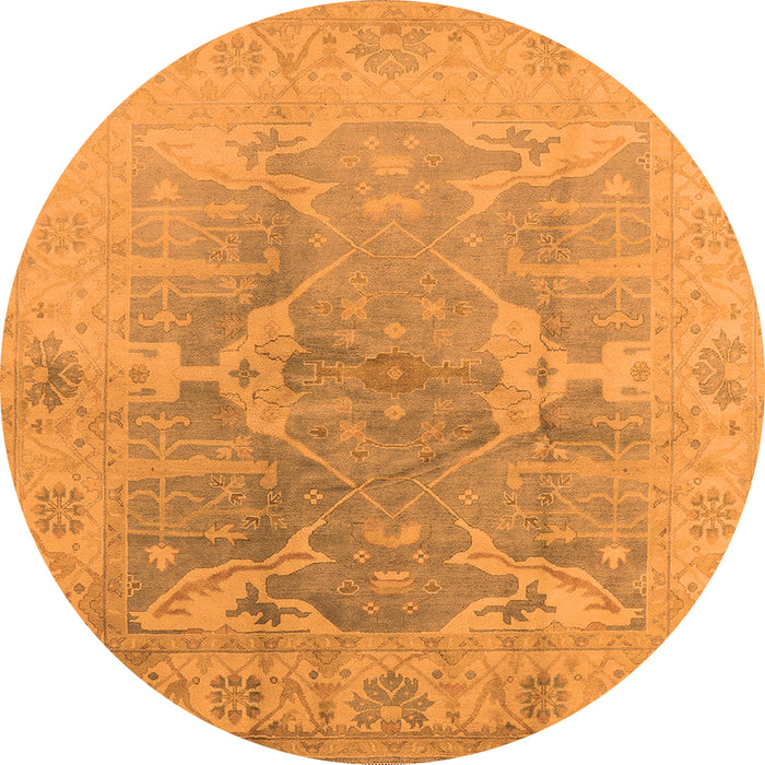 Round Machine Washable Oriental Orange Traditional Area Rugs, wshurb1417org