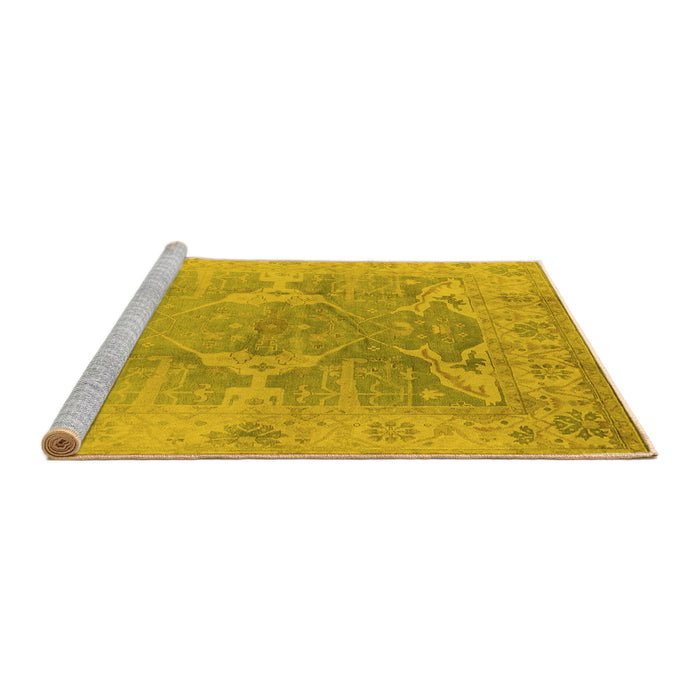 Sideview of Machine Washable Oriental Yellow Traditional Rug, wshurb1417yw