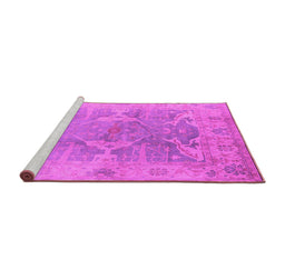 Sideview of Machine Washable Oriental Pink Traditional Rug, wshurb1417pnk