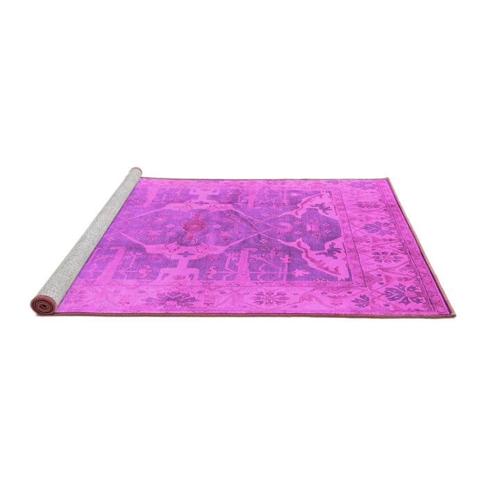 Sideview of Machine Washable Oriental Pink Traditional Rug, wshurb1417pnk