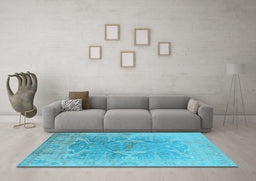 Machine Washable Oriental Light Blue Traditional Rug in a Living Room, wshurb1417lblu