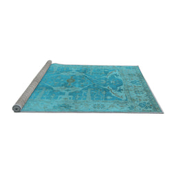 Sideview of Machine Washable Oriental Light Blue Traditional Rug, wshurb1417lblu