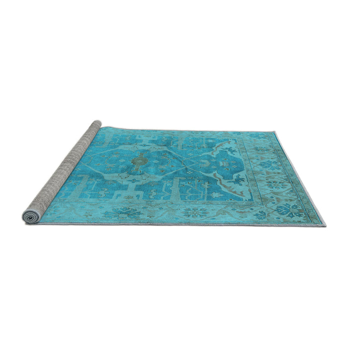 Sideview of Machine Washable Oriental Light Blue Traditional Rug, wshurb1417lblu