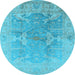 Round Oriental Light Blue Traditional Rug, urb1417lblu