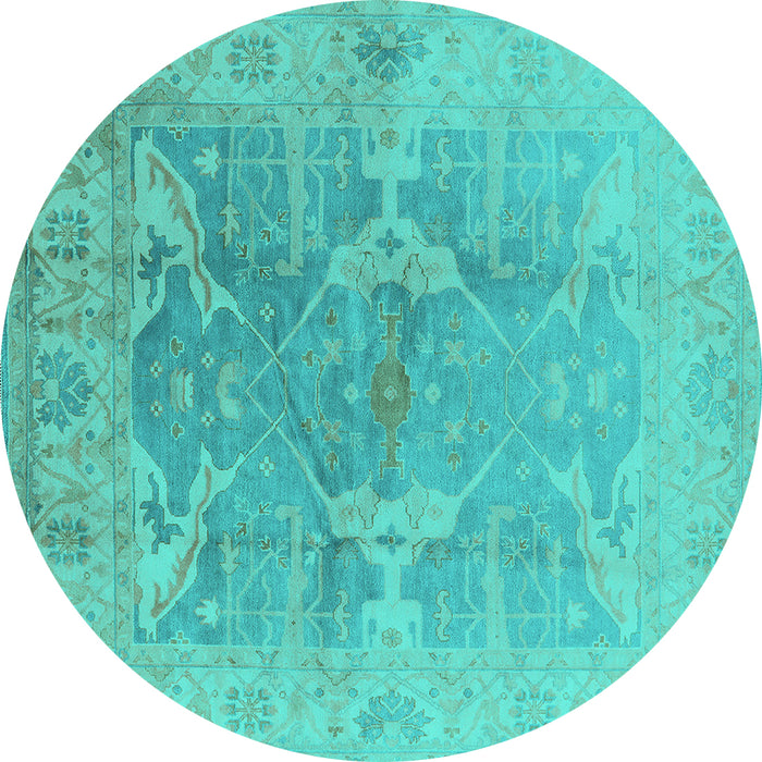 Round Oriental Turquoise Traditional Rug, urb1417turq