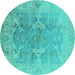 Round Oriental Turquoise Traditional Rug, urb1417turq