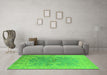 Machine Washable Oriental Green Traditional Area Rugs in a Living Room,, wshurb1417grn