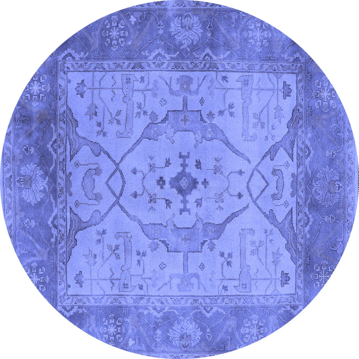 Round Oriental Blue Traditional Rug, urb1418blu