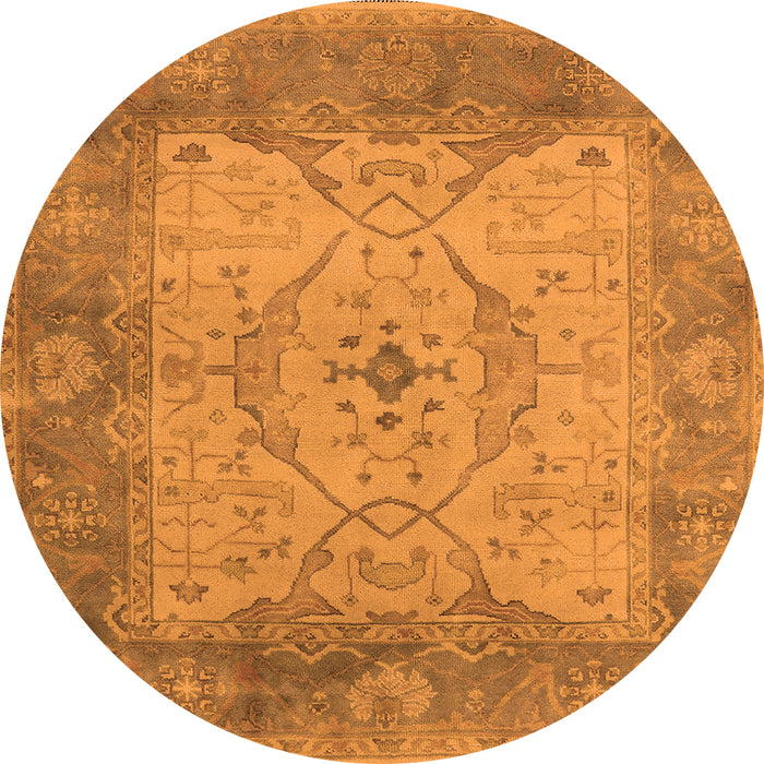 Round Machine Washable Oriental Orange Traditional Area Rugs, wshurb1418org
