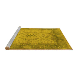 Sideview of Machine Washable Oriental Yellow Traditional Rug, wshurb1418yw