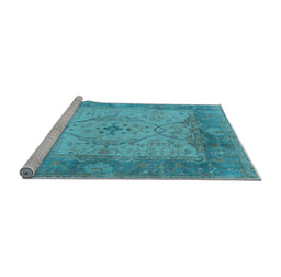 Sideview of Machine Washable Oriental Light Blue Traditional Rug, wshurb1418lblu