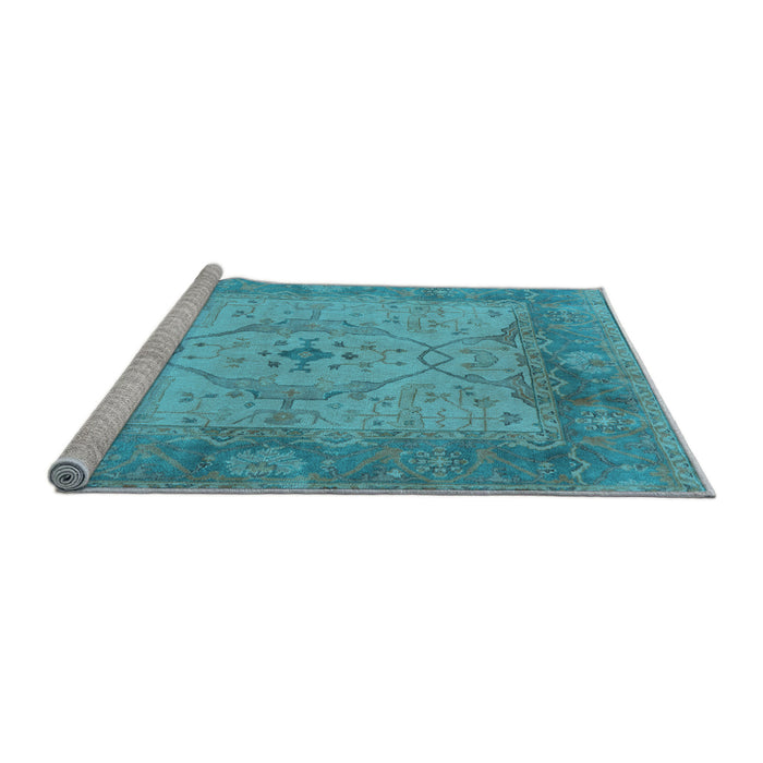 Sideview of Machine Washable Oriental Light Blue Traditional Rug, wshurb1418lblu