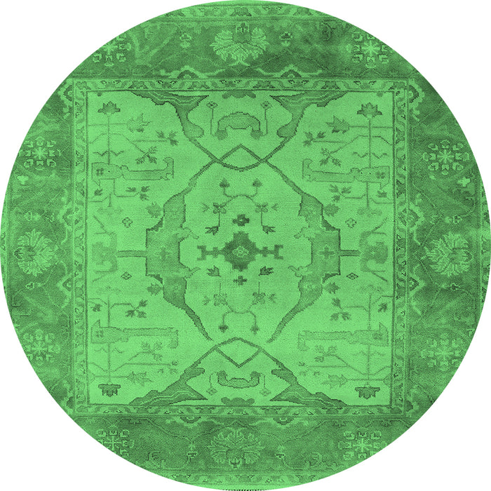 Round Oriental Emerald Green Traditional Rug, urb1418emgrn