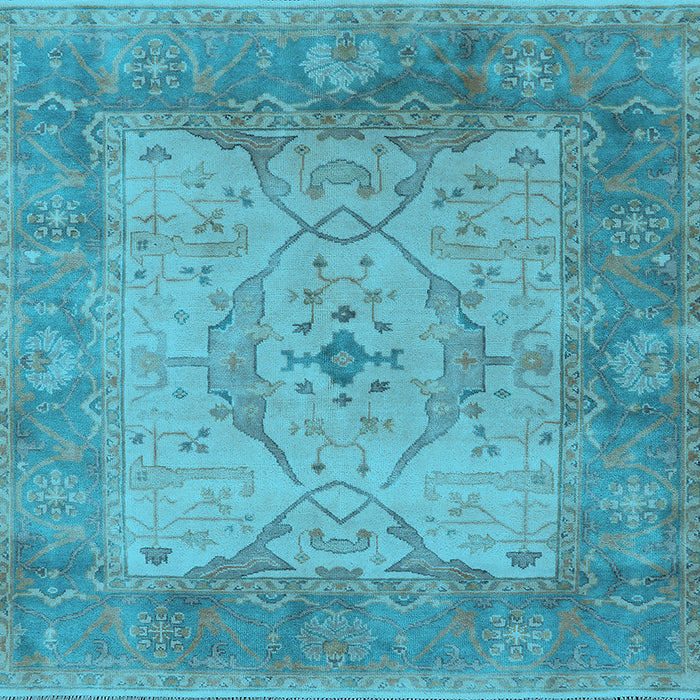 Square Machine Washable Oriental Light Blue Traditional Rug, wshurb1418lblu
