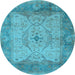 Round Machine Washable Oriental Light Blue Traditional Rug, wshurb1418lblu