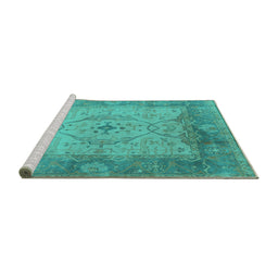Sideview of Machine Washable Oriental Turquoise Traditional Area Rugs, wshurb1418turq