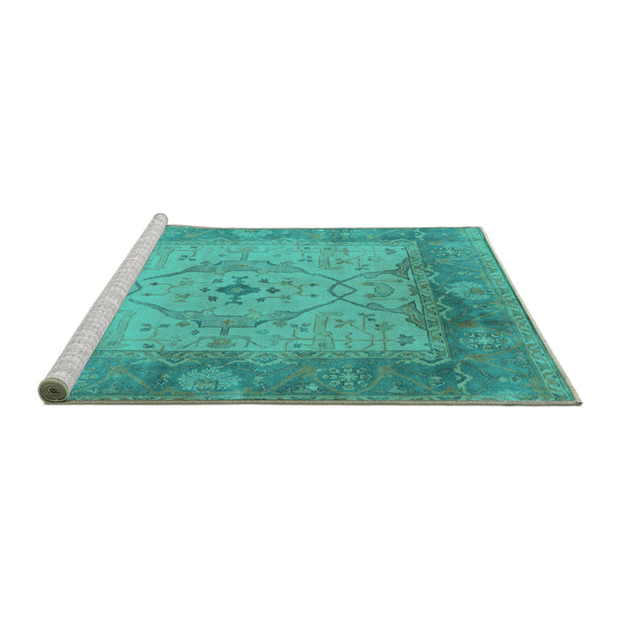 Sideview of Machine Washable Oriental Turquoise Traditional Area Rugs, wshurb1418turq
